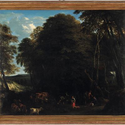 Paesaggio Boschivo con Pastori e Armenti