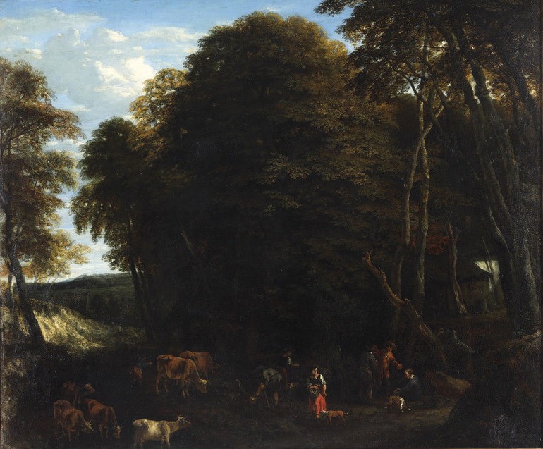 Jan-baptist Huysmans - Paesaggio Boschivo con Pastori e Armenti