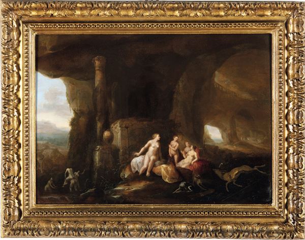 Abraham van Cuylenborch - Diana e le ninfe al bagno in una grotta