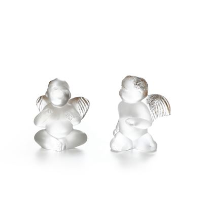 Manifattura Lalique, Due angeli 'Elton’s Singing Angel', cristallo mat e oro, 1997-1998