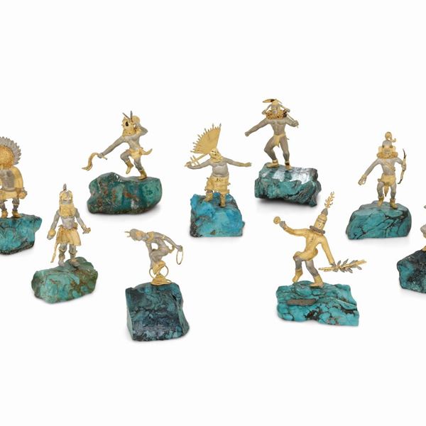 Nove figure di danzatori tribali pellerossa. Mikael Redmann, USA XXI secolo