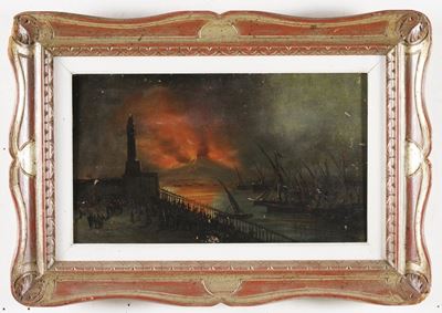 Pittore del XX secolo, Vesuvio in eruzione, olio su tela