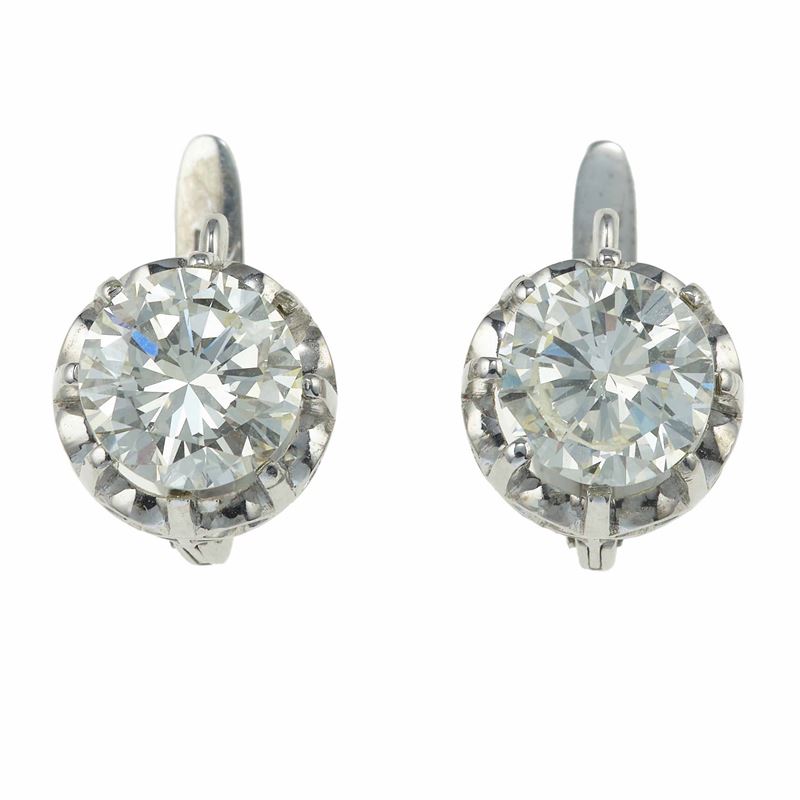 Orecchini con due diamanti taglio brillante di ct 1.86 cad  - Asta Fine Jewels - Cambi Casa d'Aste