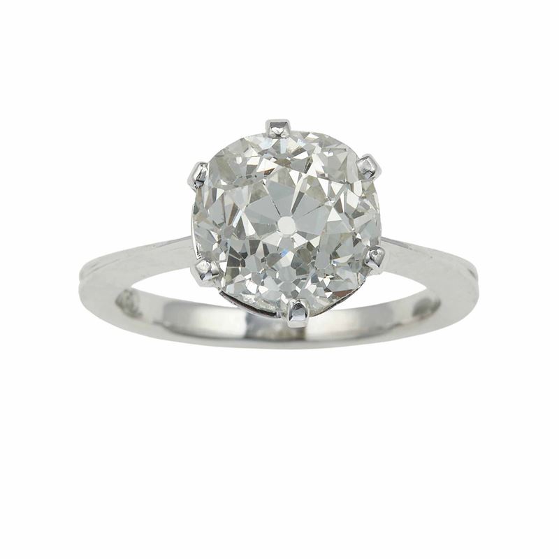 Anello con diamante taglio cuscino quadrato antico di ct 3.30 circa  - Auction Fine Jewels - Cambi Casa d'Aste