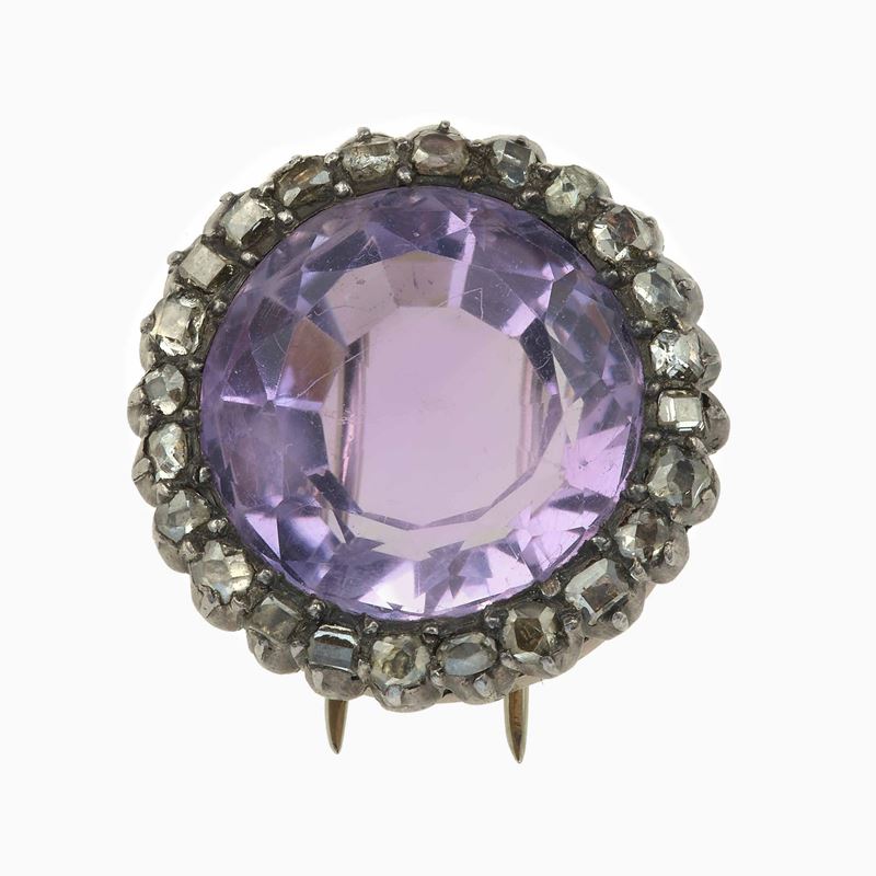 Spilla con ametista e piccoli diamanti taglio a rosa  - Auction Fine Jewels - Cambi Casa d'Aste