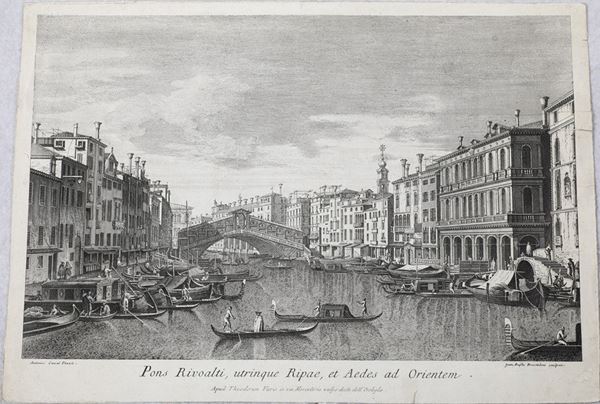 Giambattista Brustolon-Canaletto. Pons Rivoalti, utrinque Ripae, et Aedes ad Orientem... apud Theodorum Vieco, secolo XVI.