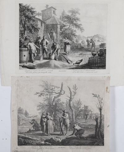 Bartolozzi Francesco-zocchi Giuseppe-joseph Wagner. Due Incisione della Serie dei Mesi: Marzo e A...