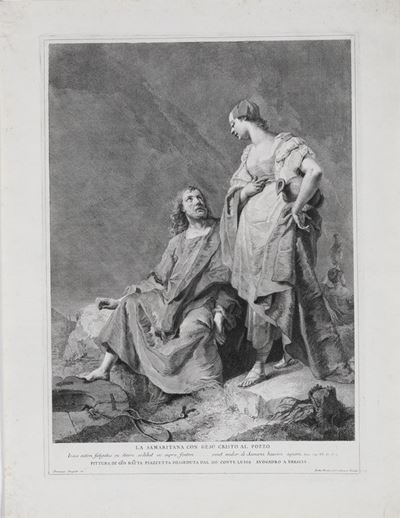Pietro Monaco-domenico Maggiotto. la Samaritana con Gesù Cristo al Pozzo. Incisione Eseguita da M...