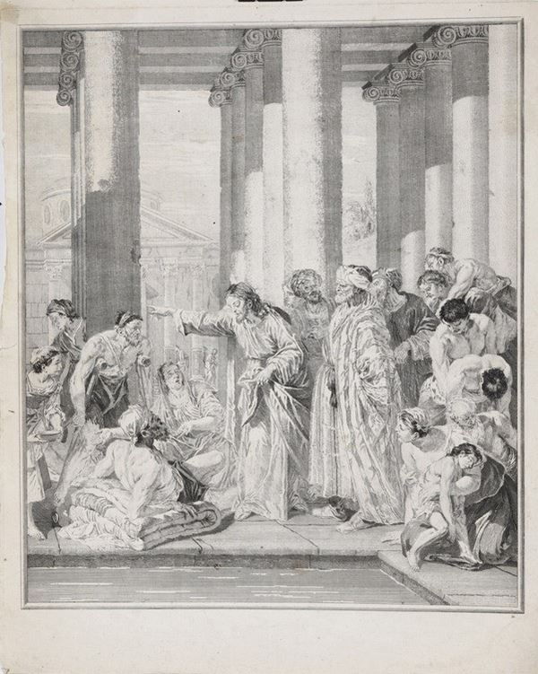 Anonimo-scuola veneta del secolo XVIII. Alzati e cammina-rappresentazione del celebre episodio tratto dai vangeli.