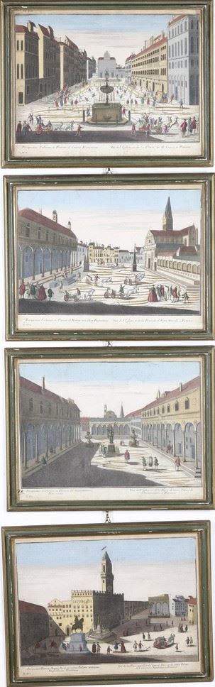 Firenze-vedute Ottiche. Quattro Vedute Ottiche in Bella Coloritura. Francia, Secolo XVIII.