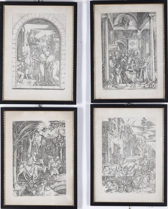 Marcantonio Raimondi. Serie di quattro silografie tratte da “La vita della Vergine”, secolo XX.