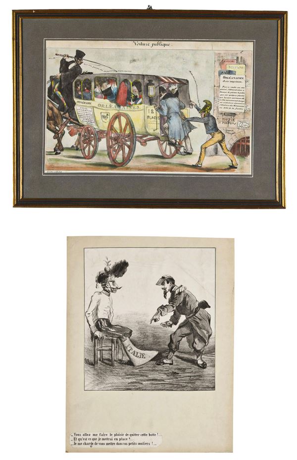 Francia stampe satiriche 2 litografie satiriche... Londra/Parigi  sec. XIX