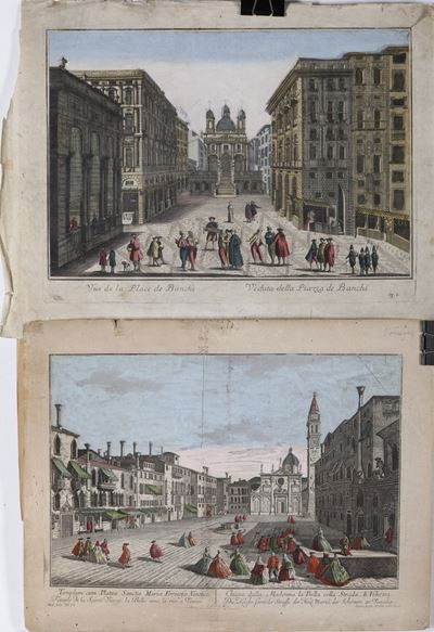 Venezia e Genova. Due Vedute Ottiche: Chiesa di Santa Maria Formosa e Veduta della Piazza dei Ban...