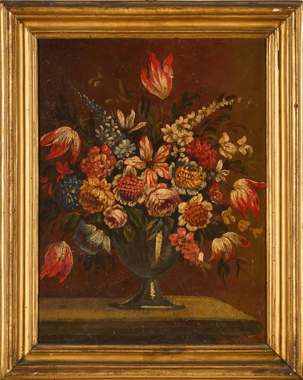 Scuola del XIX secolo Natura morta con vaso di fiori