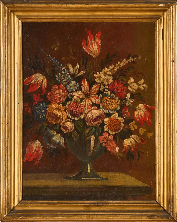 Scuola del XIX secolo Natura morta con vaso di fiori