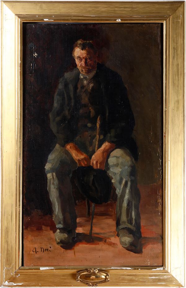 Arturo Noci - Uomo seduto con cappello in mano