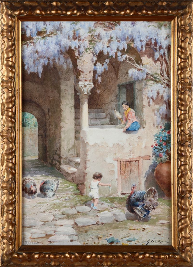 G. De Luca Cortile a Ravello  - acquerello - Auction Paintings from the 19th-20th centuries - Cambi Casa d'Aste