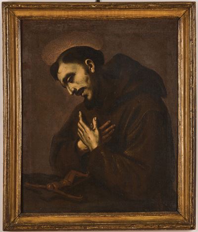 Scuola spagnola del XVII secolo, San Francesco in contemplazione del crocifisso, olio su tela