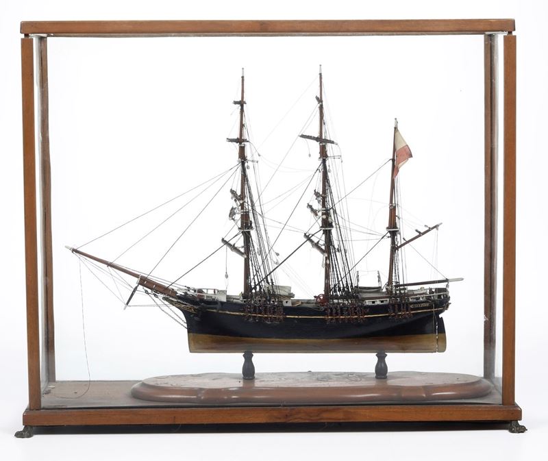 Modello di veliero a tre alberi, in teca. Italia XX secolo  - Asta Arte Marinara - Cambi Casa d'Aste
