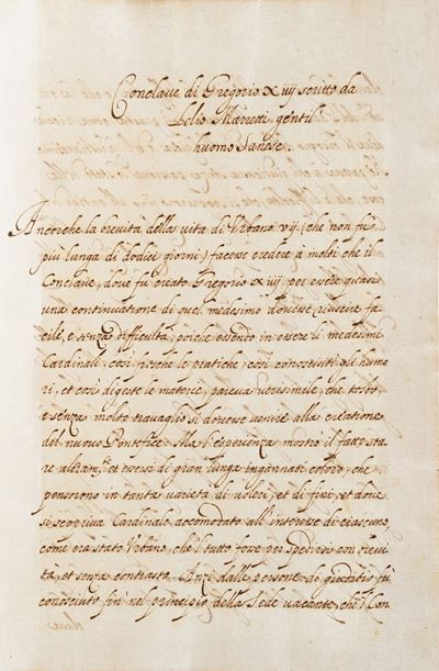 Marretti Lelio. Conclave di Gregorio XIV, Scritto da Lilio Marretti Gentil Huomo Sanese. Manoscri...