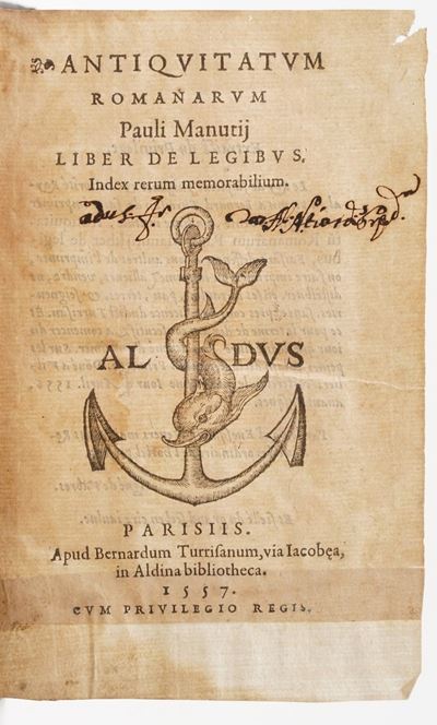 Manuzio Paolo. Antiquitatum Romanarum... Liber De Legibus...parigi, Berardo Torresani, 1557.