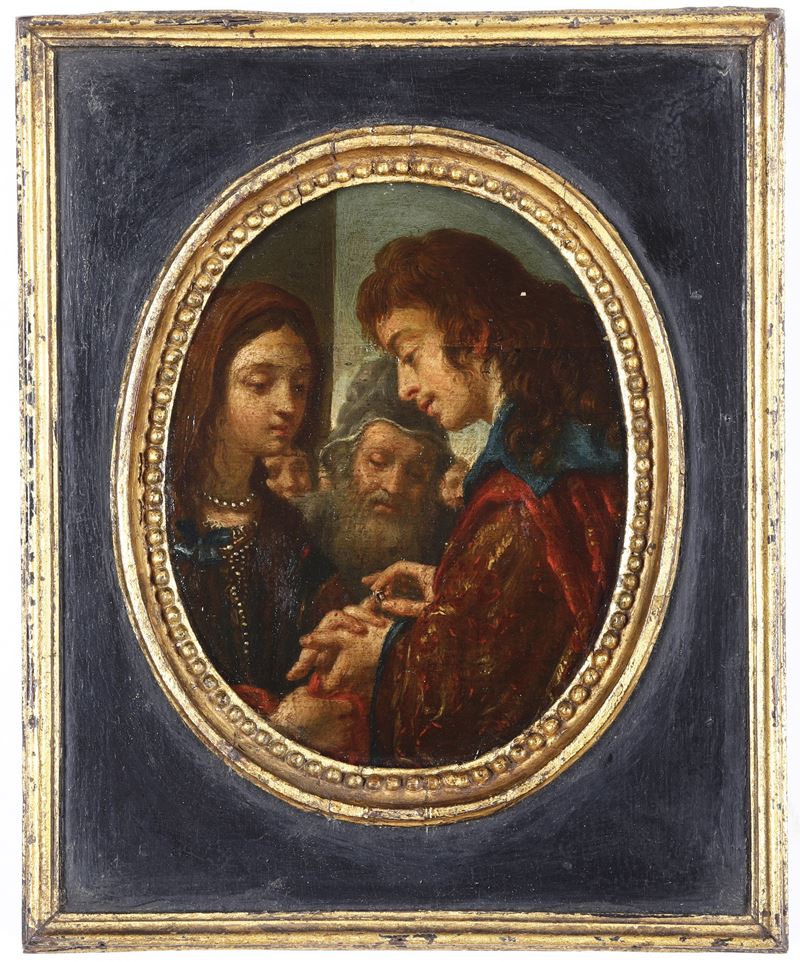 Carlo Dolci : Sposalizio della Vergine  - olio su tavola - Asta Pittura Antica - Cambi Casa d'Aste