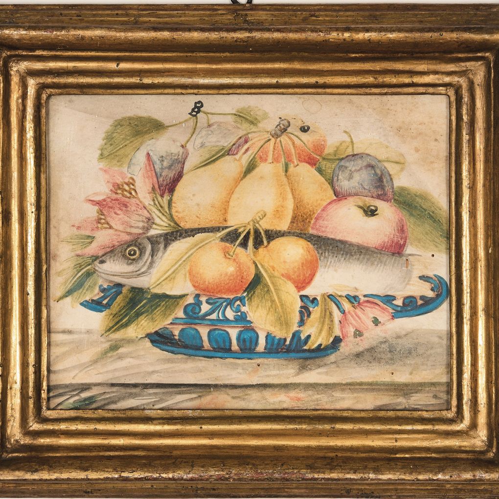 Octavianus Monfort - Nature Morte con Canestre di Frutti e Pesce