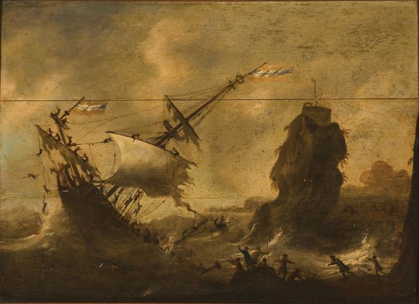Scuola veneta del XVIII secolo Scena di naufragio