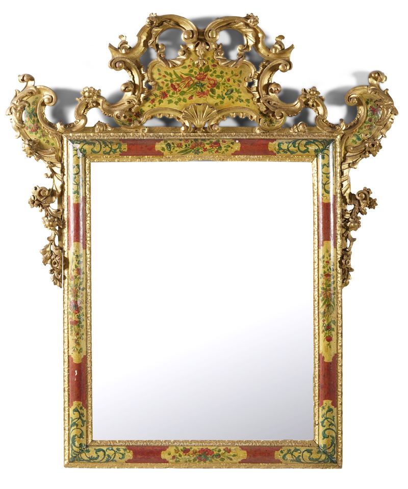 Specchiera in legno intagliato e dipinto, Veneto  - Auction Antique - Cambi Casa d'Aste
