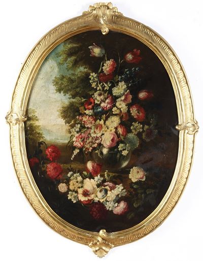 Scuola del XIX Secolo Natura Morta con Vaso di Fiore