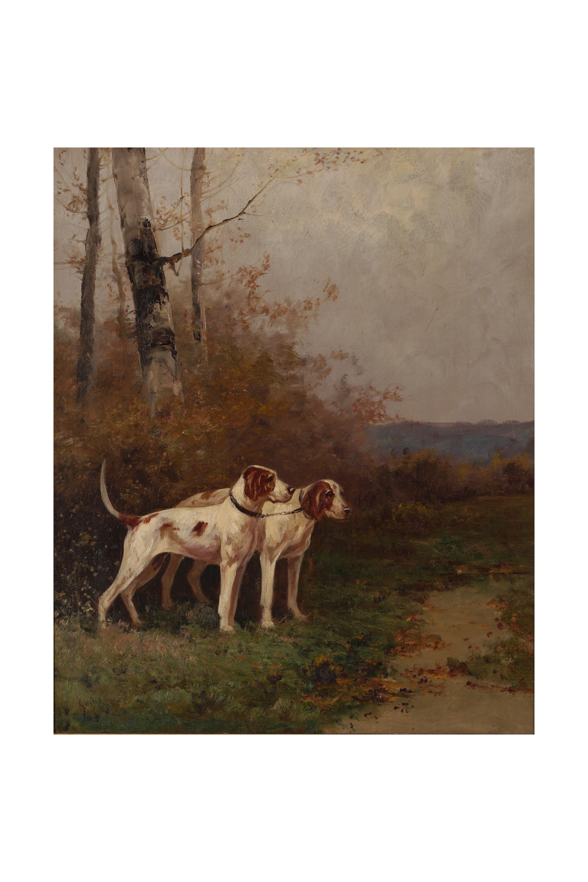 Pittore del XIX-XX Secolo Paesaggio con Cani