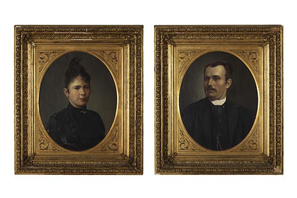 Pittore del XIX-XX secolo Ritratto maschile e ritratto femminile