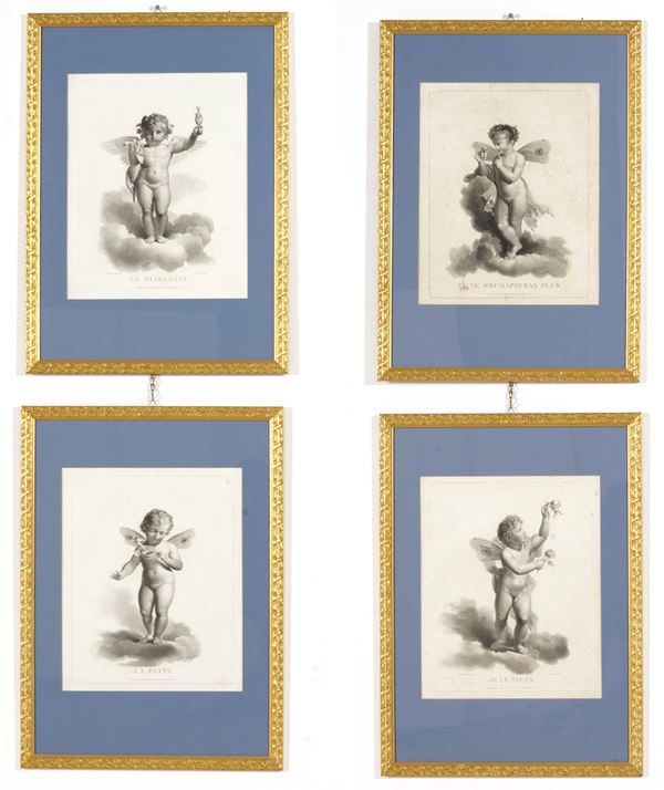 Quattro stampe con amorini