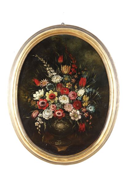 Scuola del XIX Secolo Nature Morte con Vasi di Fiori