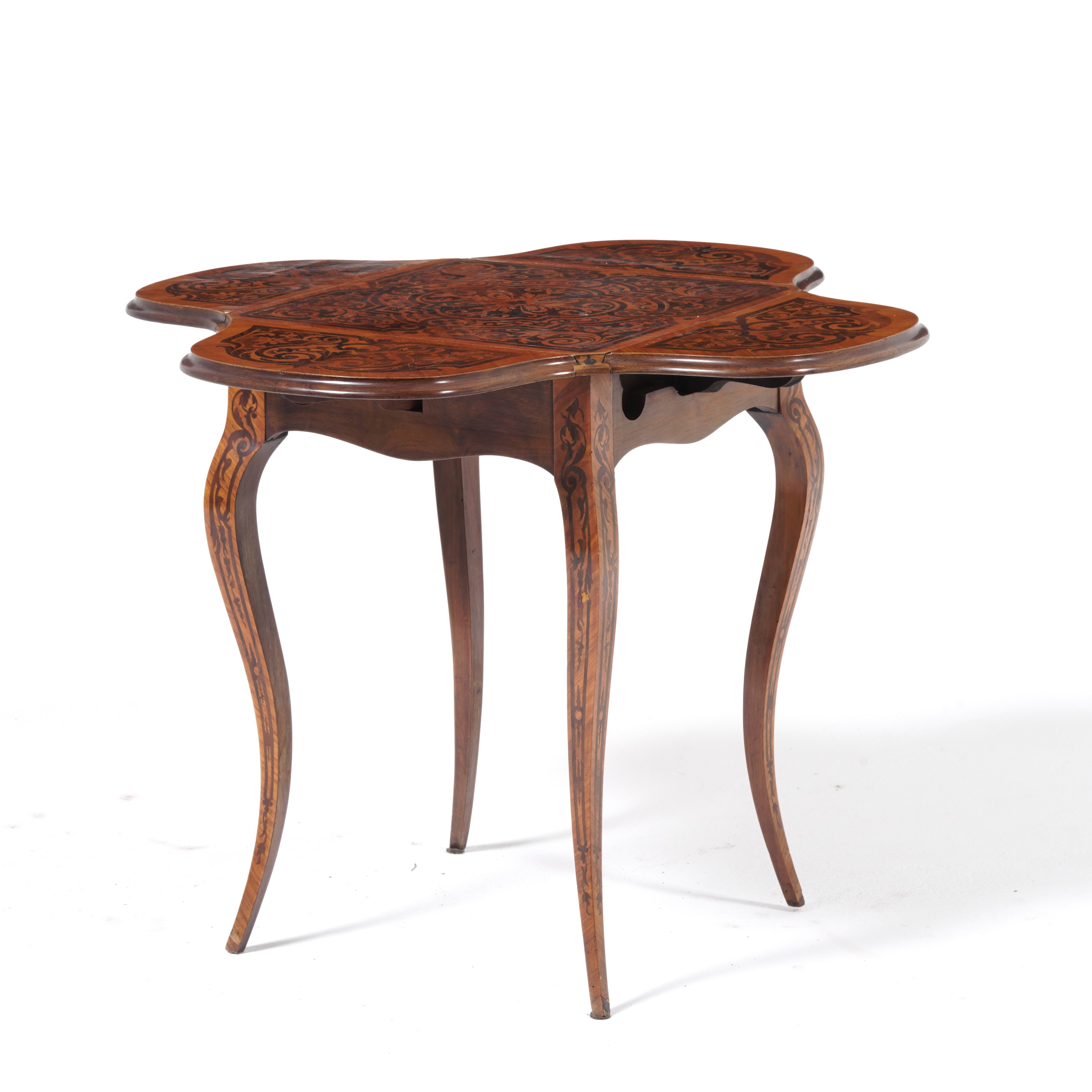 Tavolino Ad Alette in Legno Intarsiato. XIX-XX Secolo