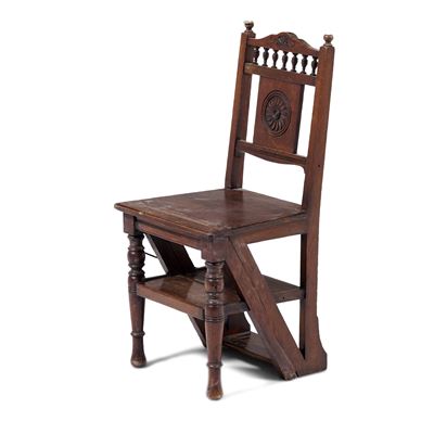 Sedia in Legno Modificabile a Scaletta da Biblioteca. XIX-XX Secolo