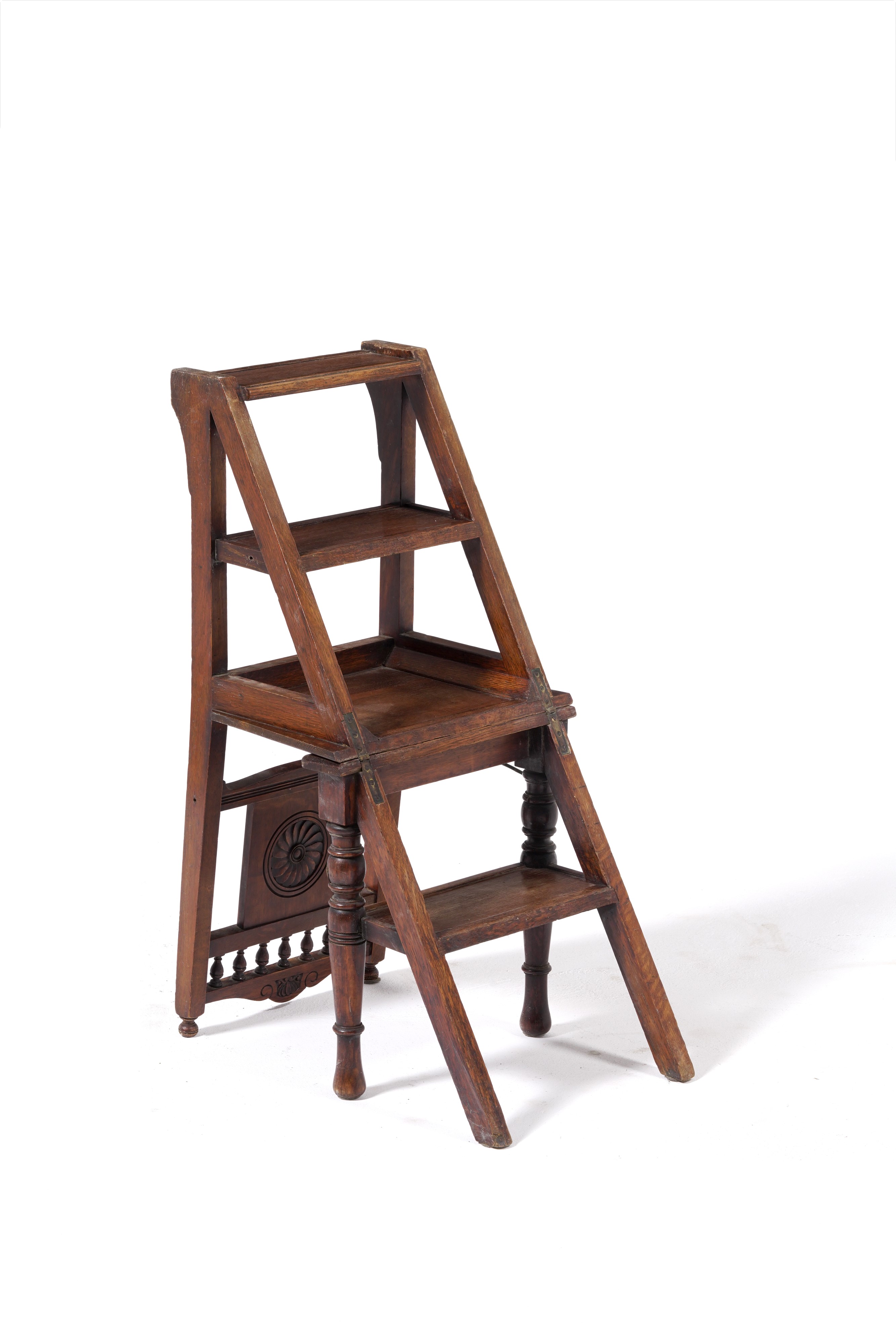 Sedia in Legno Modificabile a Scaletta da Biblioteca. XIX-XX Secolo