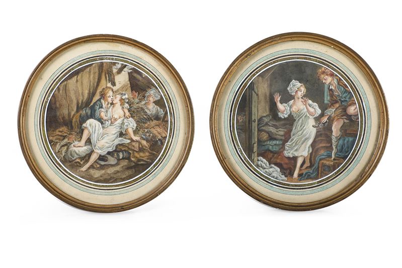 Scuola francese del XVIII secolo Scene erotiche  - acquerello su carta - Auction Italian Mansions - Cambi Casa d'Aste