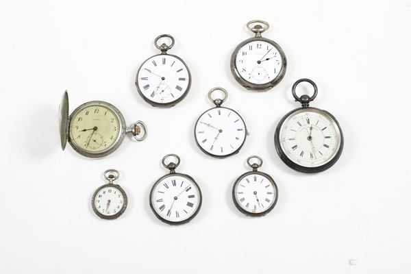 Otto orologi da tasca con cassa in argento
