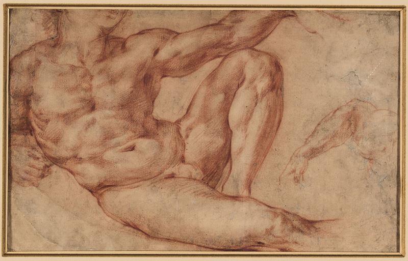 Michelangelo Buonarroti (1453 Caprese-1564 Roma), d'après La creazione di Adamo  - matita rossa e bianca su carta - Asta Old Masters - Cambi Casa d'Aste