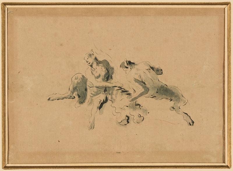 Giambattista Tiepolo : Figure di satiri  - penna, inchiostro e acquerello grigio su carta - Asta Pittura Antica - Cambi Casa d'Aste
