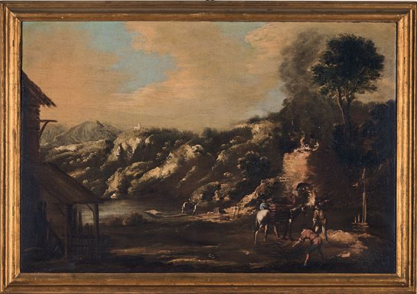 Scuola del XVIII secolo Paesaggi con contadini e pescatori