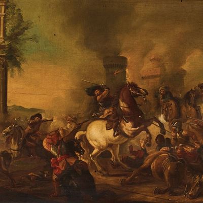 Scuola Italiana del XVIII Secolo Scontro di Cavalleria