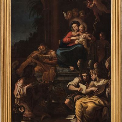 Scuola Parmense del XVII Secolo Sacra Famiglia con San Giovannino e Angeli Musicanti