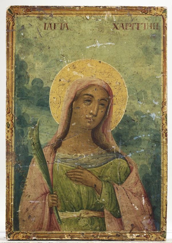 Icona raffigurante Santa Caterina con l’aureola dorata. Grecia, XIX secolo