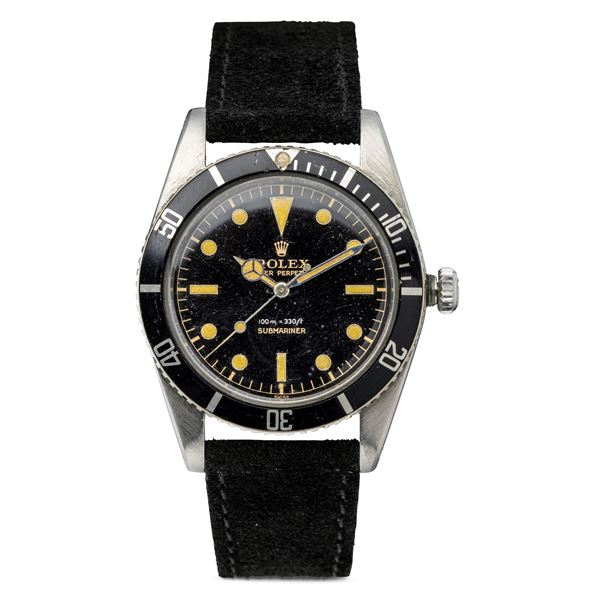 Rolex - Rare Submariner ref 6536/1 stainless steel case, Gilt black dial "Exclamation Point" with radium lume, metal revolving bezel