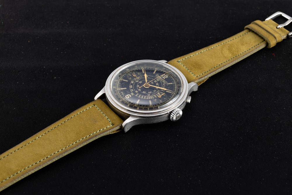 Eberhard - Raro Pre Extrafort Monopulsante con Quadrante Nero Gilt, Cassa in Acciaio a Scalino, M...