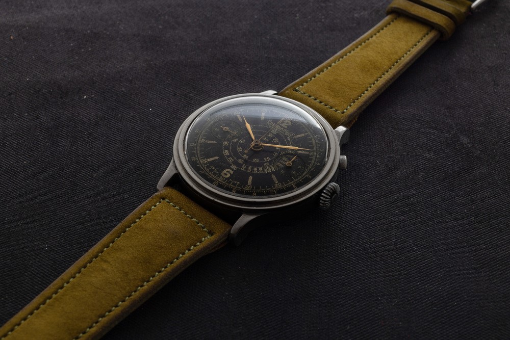 Eberhard - Raro Pre Extrafort Monopulsante con Quadrante Nero Gilt, Cassa in Acciaio a Scalino, M...