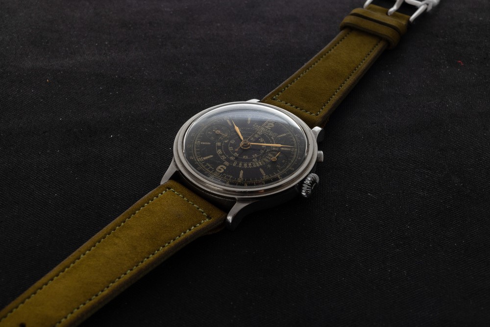 Eberhard - Raro Pre Extrafort Monopulsante con Quadrante Nero Gilt, Cassa in Acciaio a Scalino, M...