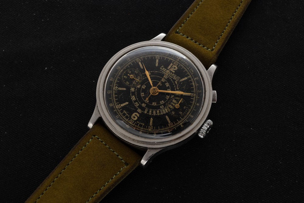 Eberhard - Raro Pre Extrafort Monopulsante con Quadrante Nero Gilt, Cassa in Acciaio a Scalino, M...